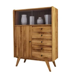 Wohnen Highboards|Vitrinen<100x143x50 Mid Century Schrank mit Glas Türen - Hardus I