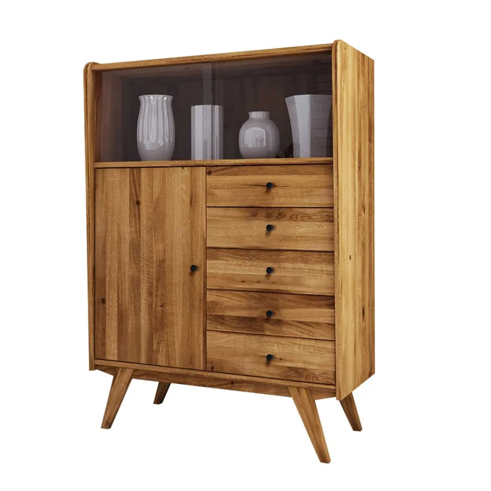 Wohnen Highboards|Vitrinen<100x143x50 Mid Century Schrank mit Glas Türen - Hardus I