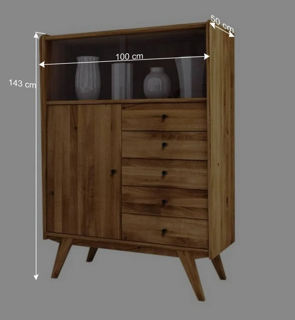 Wohnen Highboards|Vitrinen<100x143x50 Mid Century Schrank mit Glas Türen - Hardus I
