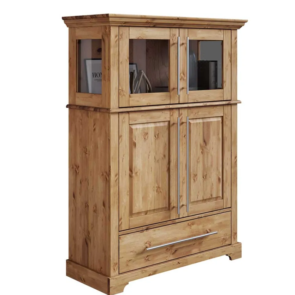 Wohnen Highboards<94x133x39 Modern Country Highboard aus Kiefer massiv - Noellisa