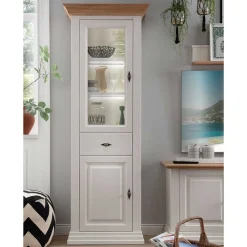 Wohnen Vitrinen<72x199x45 Modern Country Vitrinenschrank in Weiß - Henry