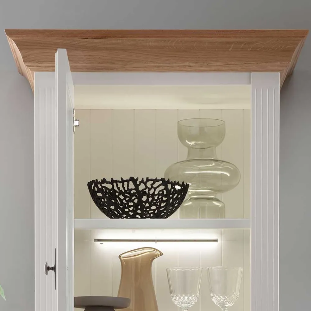 Wohnen Vitrinen<72x199x45 Modern Country Vitrinenschrank in Weiß - Henry