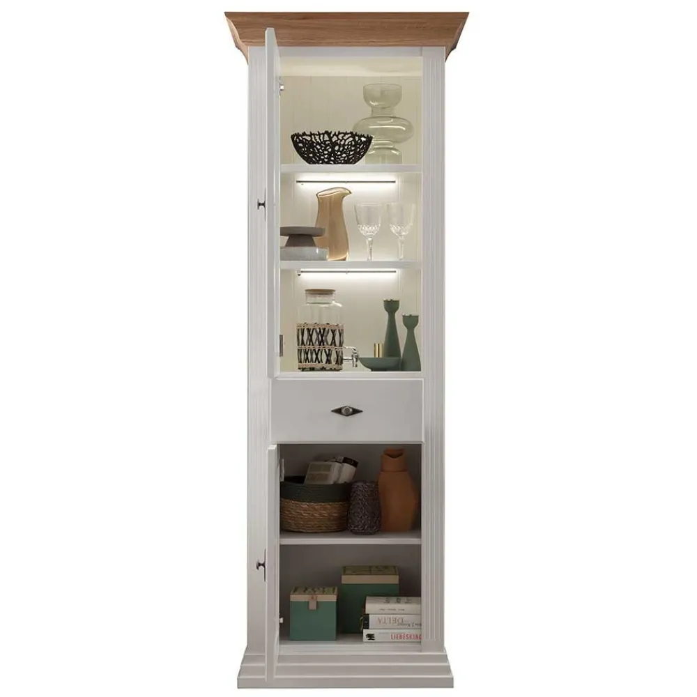 Wohnen Vitrinen<72x199x45 Modern Country Vitrinenschrank in Weiß - Henry