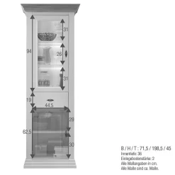 Wohnen Vitrinen<72x199x45 Modern Country Vitrinenschrank in Weiß - Henry