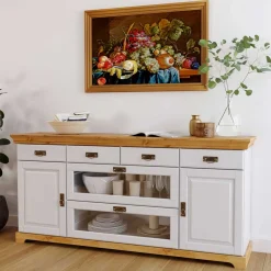 Wohnen Sideboards<180x84x84 Moderne Anrichte in Weiß & Honig - Brasivon