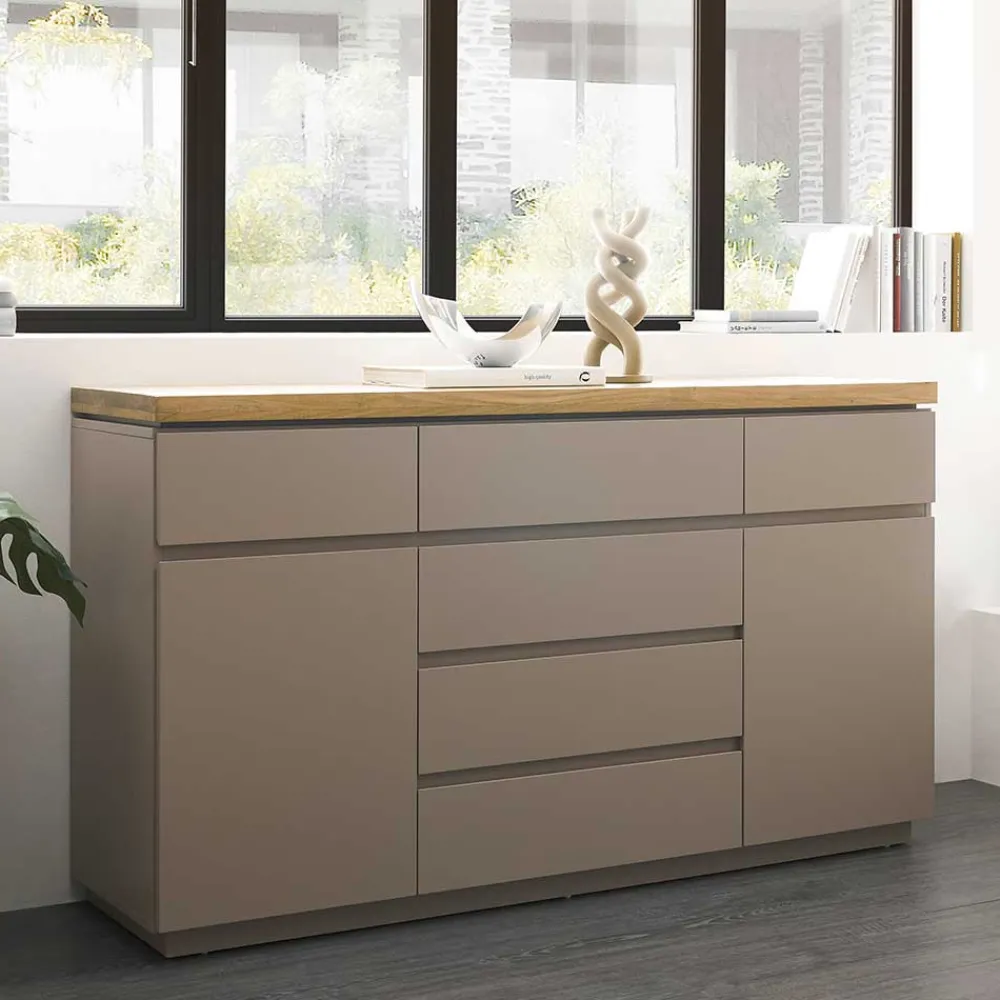 Wohnen Sideboards<150x86x40 Moderne Kombi-Kommode in Taupe - Anja