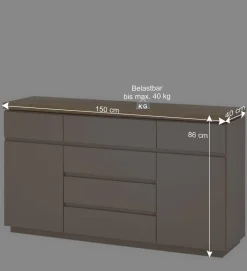 Wohnen Sideboards<150x86x40 Moderne Kombi-Kommode in Taupe - Anja