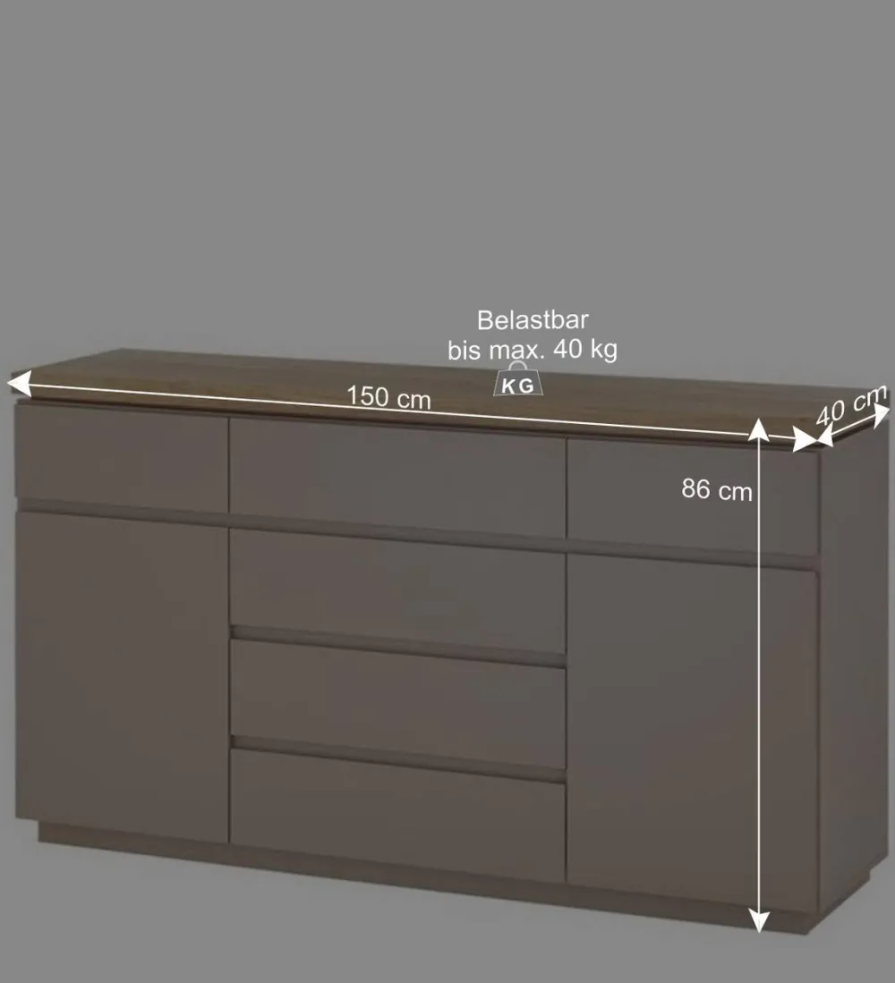 Wohnen Sideboards<150x86x40 Moderne Kombi-Kommode in Taupe - Anja