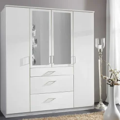 Wohnen Kleiderschränke<179x199x58 Moderner Kleiderschrank in Weiß mit Spiegeln - Cador