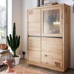 Wohnen Highboards|Vitrinen<103x148x40 Modernes Holz-Highboard mit Glaseinsatz - Embleys