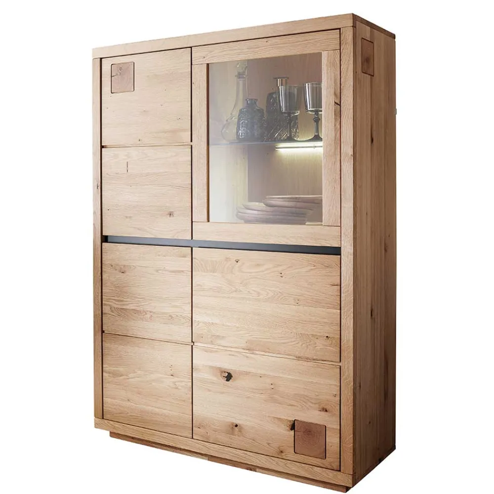 Wohnen Highboards|Vitrinen<103x148x40 Modernes Holz-Highboard mit Glaseinsatz - Embleys