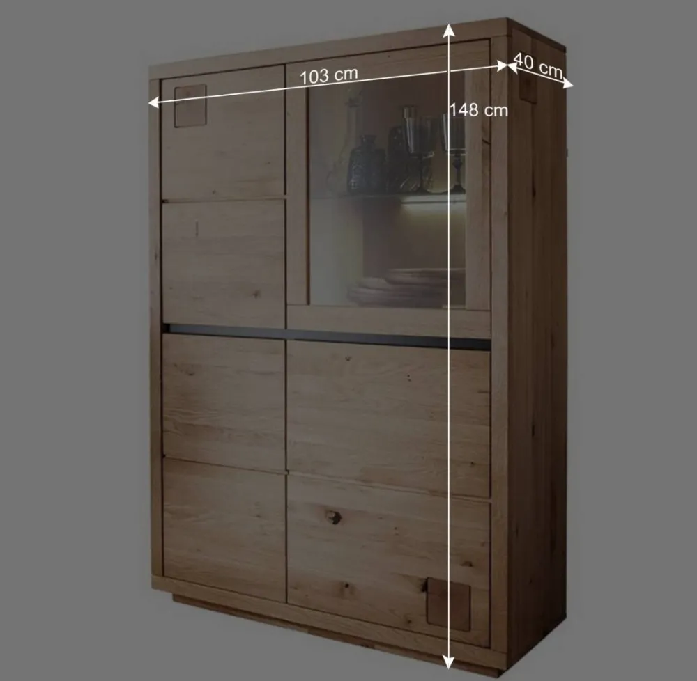 Wohnen Highboards|Vitrinen<103x148x40 Modernes Holz-Highboard mit Glaseinsatz - Embleys