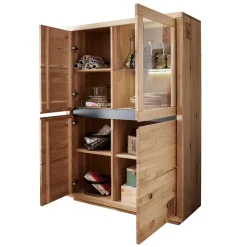 Wohnen Highboards|Vitrinen<103x148x40 Modernes Holz-Highboard mit Glaseinsatz - Embleys