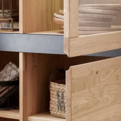 Wohnen Highboards|Vitrinen<103x148x40 Modernes Holz-Highboard mit Glaseinsatz - Embleys
