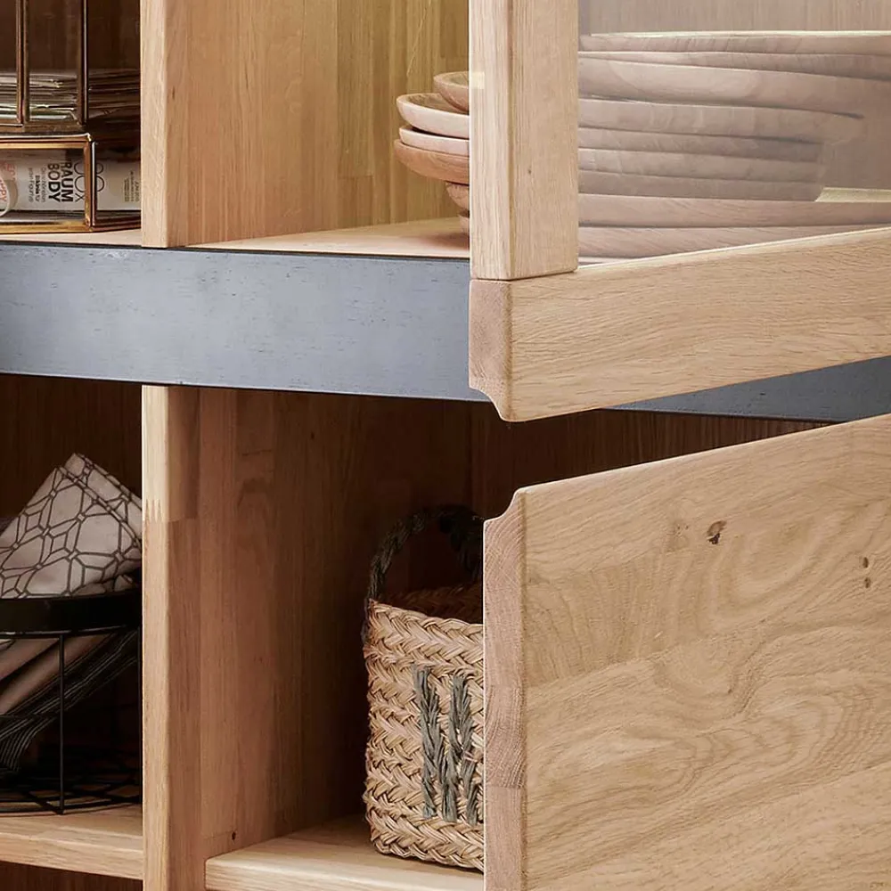 Wohnen Highboards|Vitrinen<103x148x40 Modernes Holz-Highboard mit Glaseinsatz - Embleys