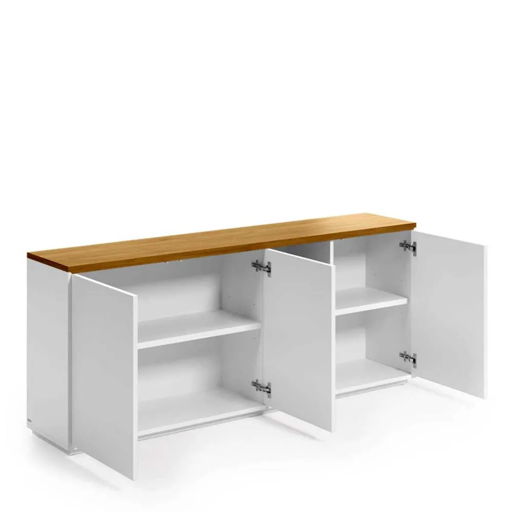 Wohnen Sideboards<180x75x36 Modernes Sideboard in Weiß & Eiche - Vintilias
