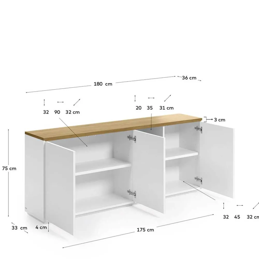 Wohnen Sideboards<180x75x36 Modernes Sideboard in Weiß & Eiche - Vintilias