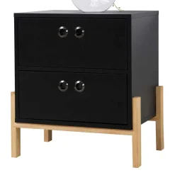 Wohnen Kommoden<50x55x35 Nachtkommode in Schwarz & Pinie Natur - Caurina