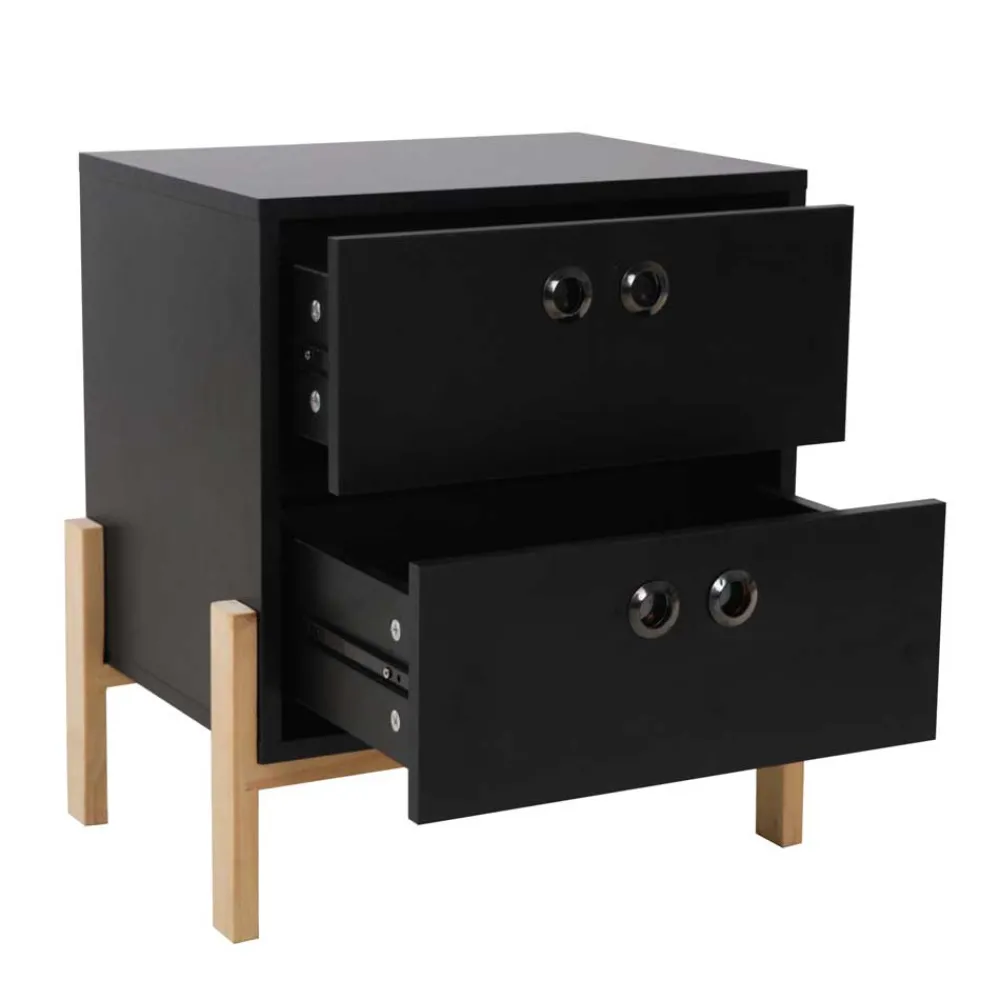 Wohnen Kommoden<50x55x35 Nachtkommode in Schwarz & Pinie Natur - Caurina