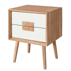 Wohnen Kommoden<40x50x40 Nachtkommode in Weiß & Eiche - Julecas