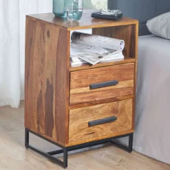 Wohnen Kommoden<40x66x35 Nachtkommode mit Fach & 2 Schubladen - Crystons