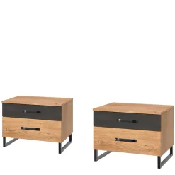 Wohnen Tv & Hifi-Möbel|Lowboards<58x45x41 Nachttisch in Eiche & Schwarzgrau - Bram