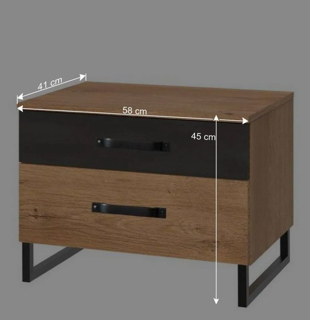 Wohnen Tv & Hifi-Möbel|Lowboards<58x45x41 Nachttisch in Eiche & Schwarzgrau - Bram