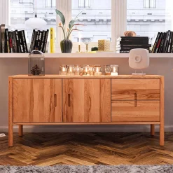 Wohnen Tv & Hifi-Möbel|Lowboards<142x64x46 Niedrige Kombi-Kommode aus Wildbuche - Indrya