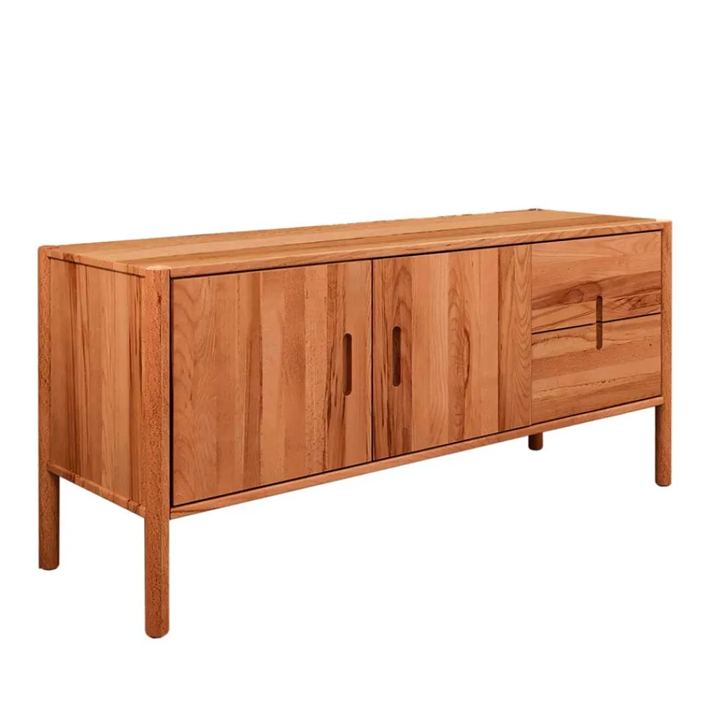 Wohnen Tv & Hifi-Möbel|Lowboards<142x64x46 Niedrige Kombi-Kommode aus Wildbuche - Indrya