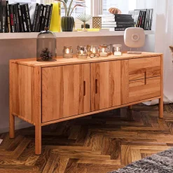 Wohnen Tv & Hifi-Möbel|Lowboards<142x64x46 Niedrige Kombi-Kommode aus Wildbuche - Indrya