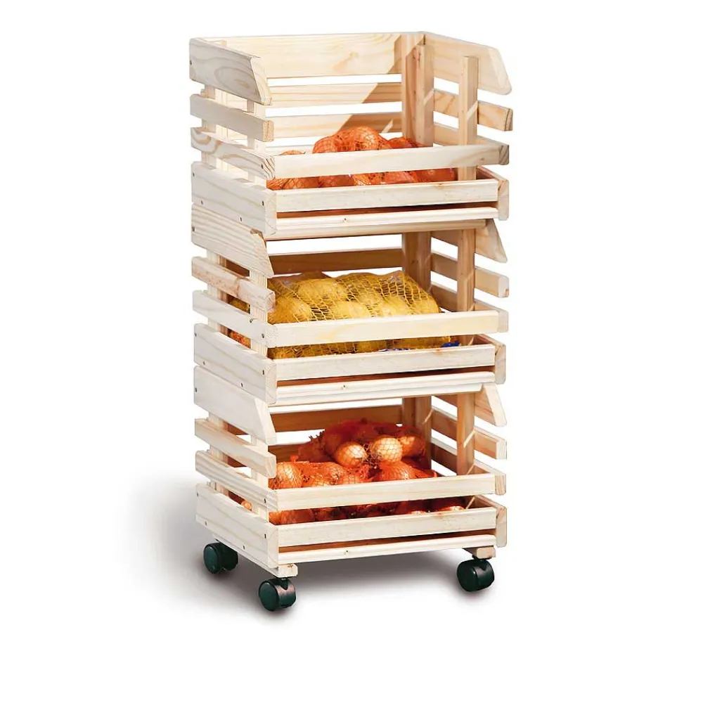 Wohnen Regale<37x80x30 Obst & Gemüse Regal aus Massivholz - Yutaha