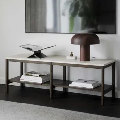 Wohnen Tv & Hifi-Möbel|Lowboards<140x45x40 Offenes Regal in Beige Travertin - Calumha