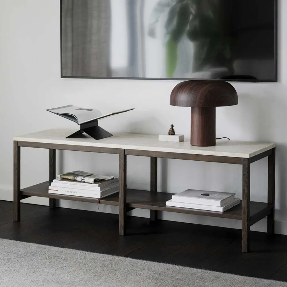 Wohnen Tv & Hifi-Möbel|Lowboards<140x45x40 Offenes Regal in Beige Travertin - Calumha