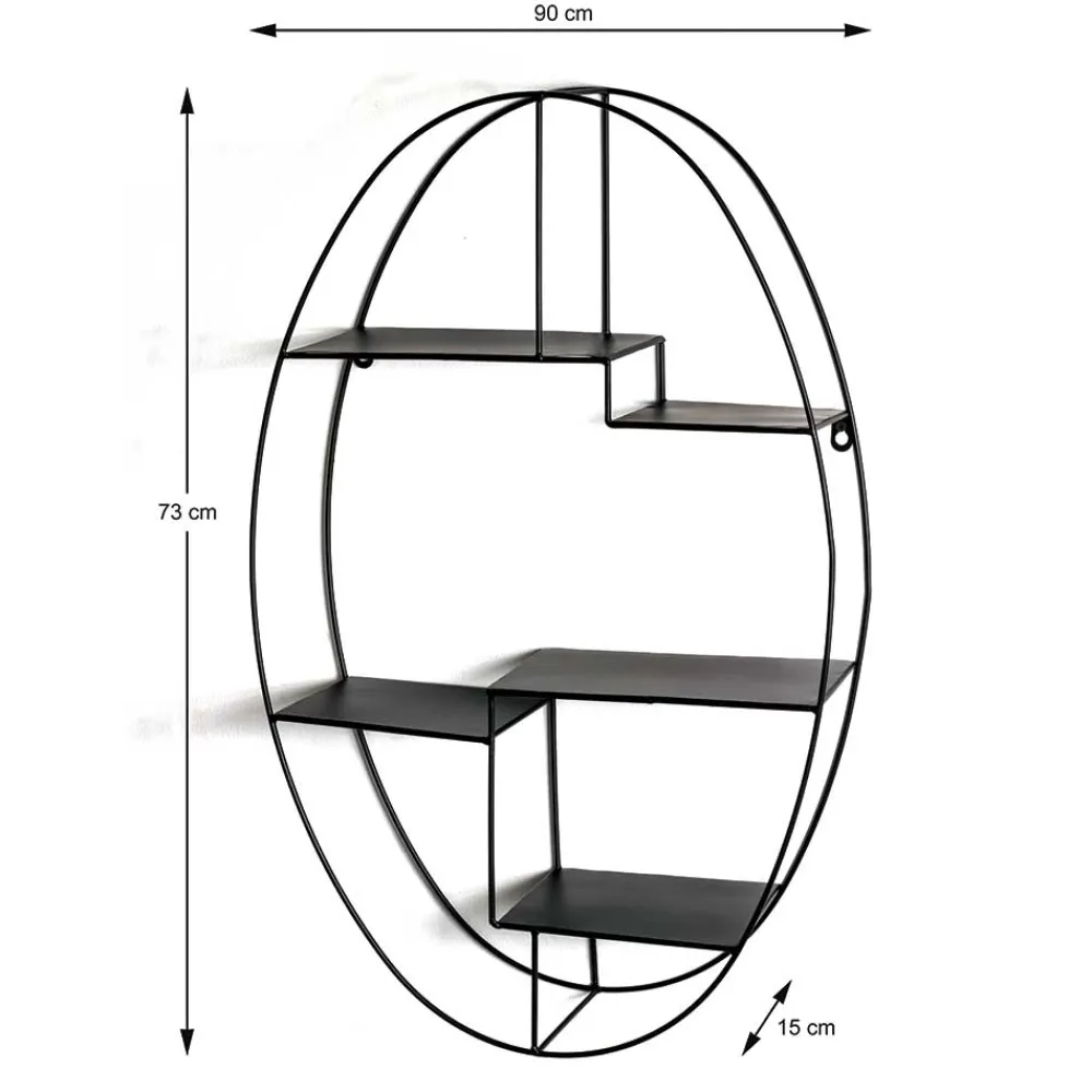 Wohnen Regale<44x71x16 Ovales Wandregal aus Metall in Schwarz - Jaglyn