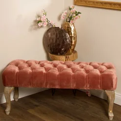 Wohnen Sitzbank<100x40x42 Polsterbank in Rosa Samt - Fregato