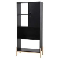 Wohnen Regale<73x154x44 Regal in Schwarz & Pinie - Montpa