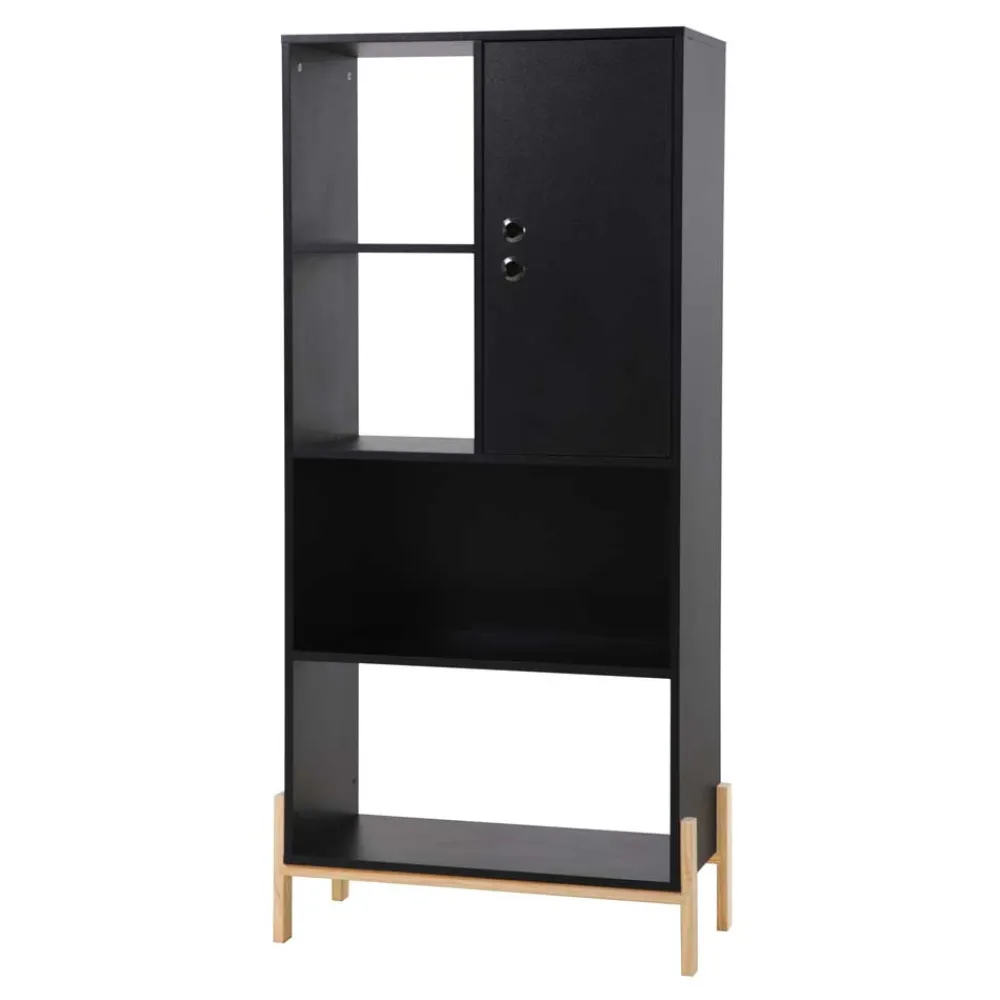 Wohnen Regale<73x154x44 Regal in Schwarz & Pinie - Montpa