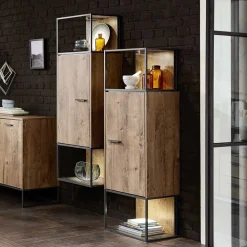Wohnen Vitrinen<45x156x38 Regal mit Schrankfach Industrial - Xindus