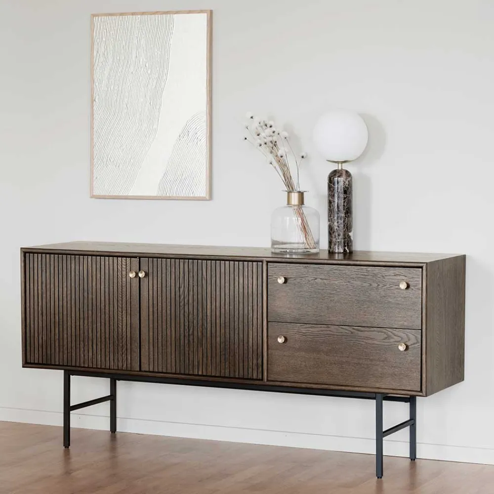 Wohnen Sideboards<160x75x42 Retro Design Sideboard in Eiche dunkel - Cuzliav