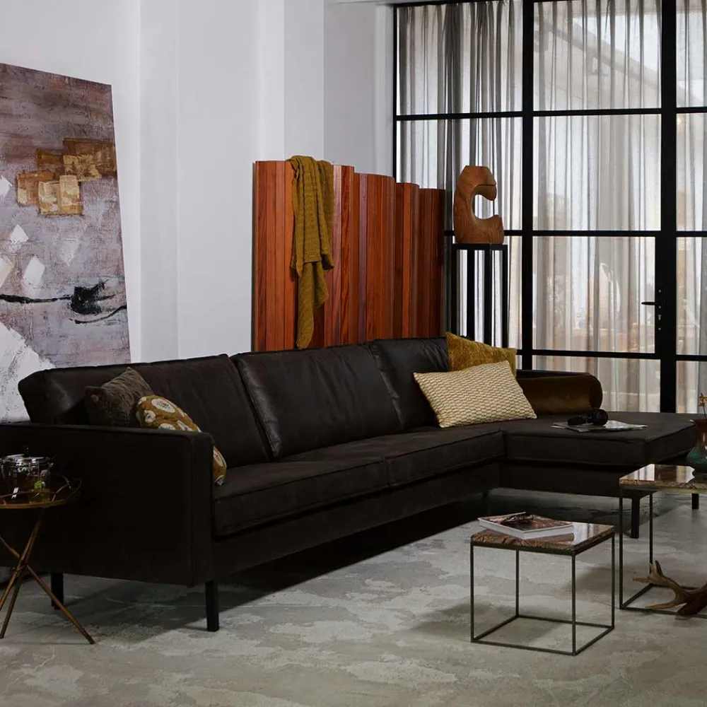 Wohnen Sofas<300x85x155 Retro Eckcouch in Schwarz - Avonita