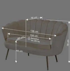 Wohnen Sofas<136x78x76 Retro Sofa im Muschel Design - Abboras