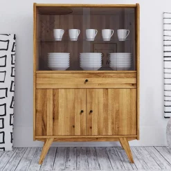 Wohnen Highboards|Schränke<100x154x50 Retro Vitrinenschrank aus Wildeiche - Hardus