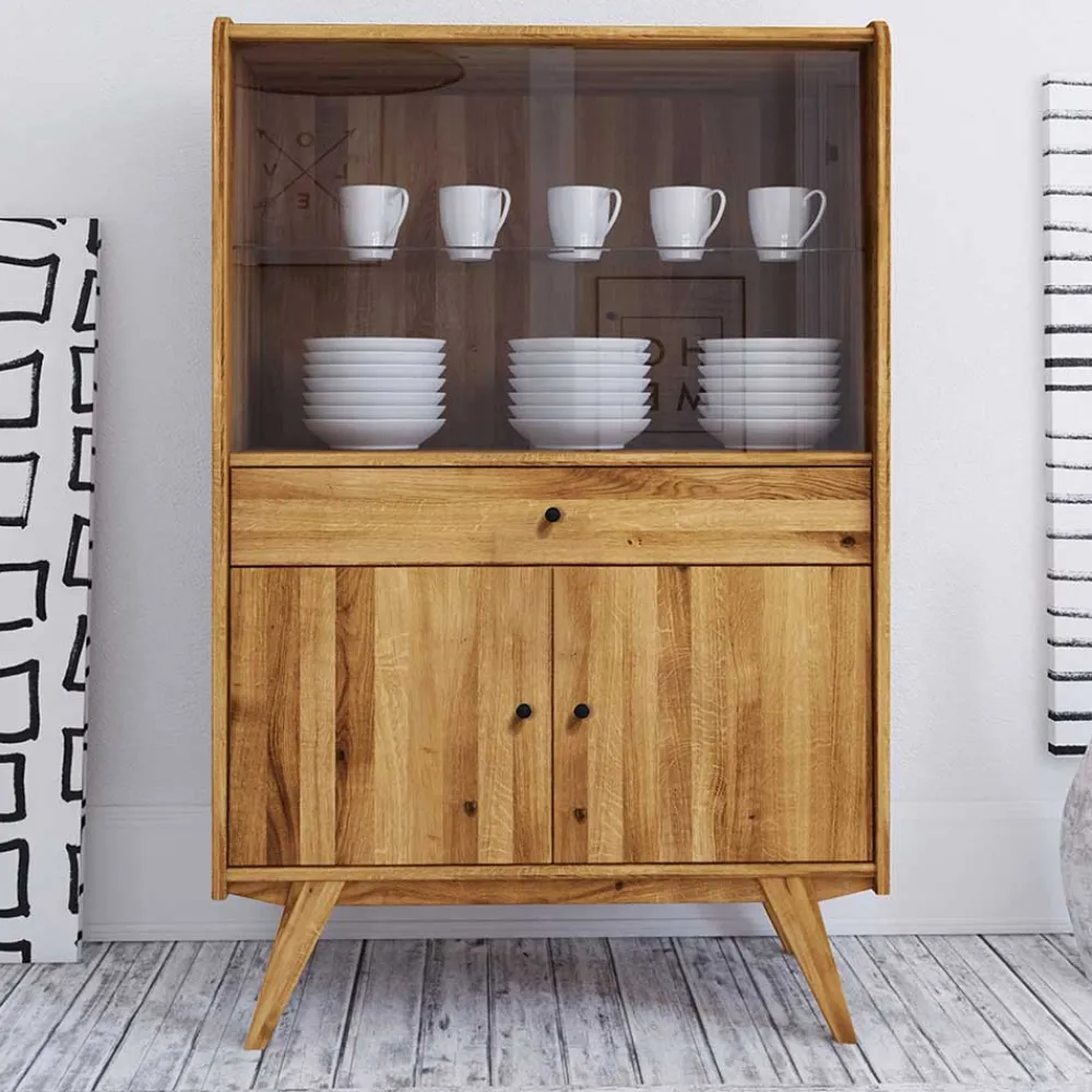Wohnen Highboards|Schränke<100x154x50 Retro Vitrinenschrank aus Wildeiche - Hardus
