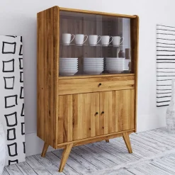 Wohnen Highboards|Schränke<100x154x50 Retro Vitrinenschrank aus Wildeiche - Hardus
