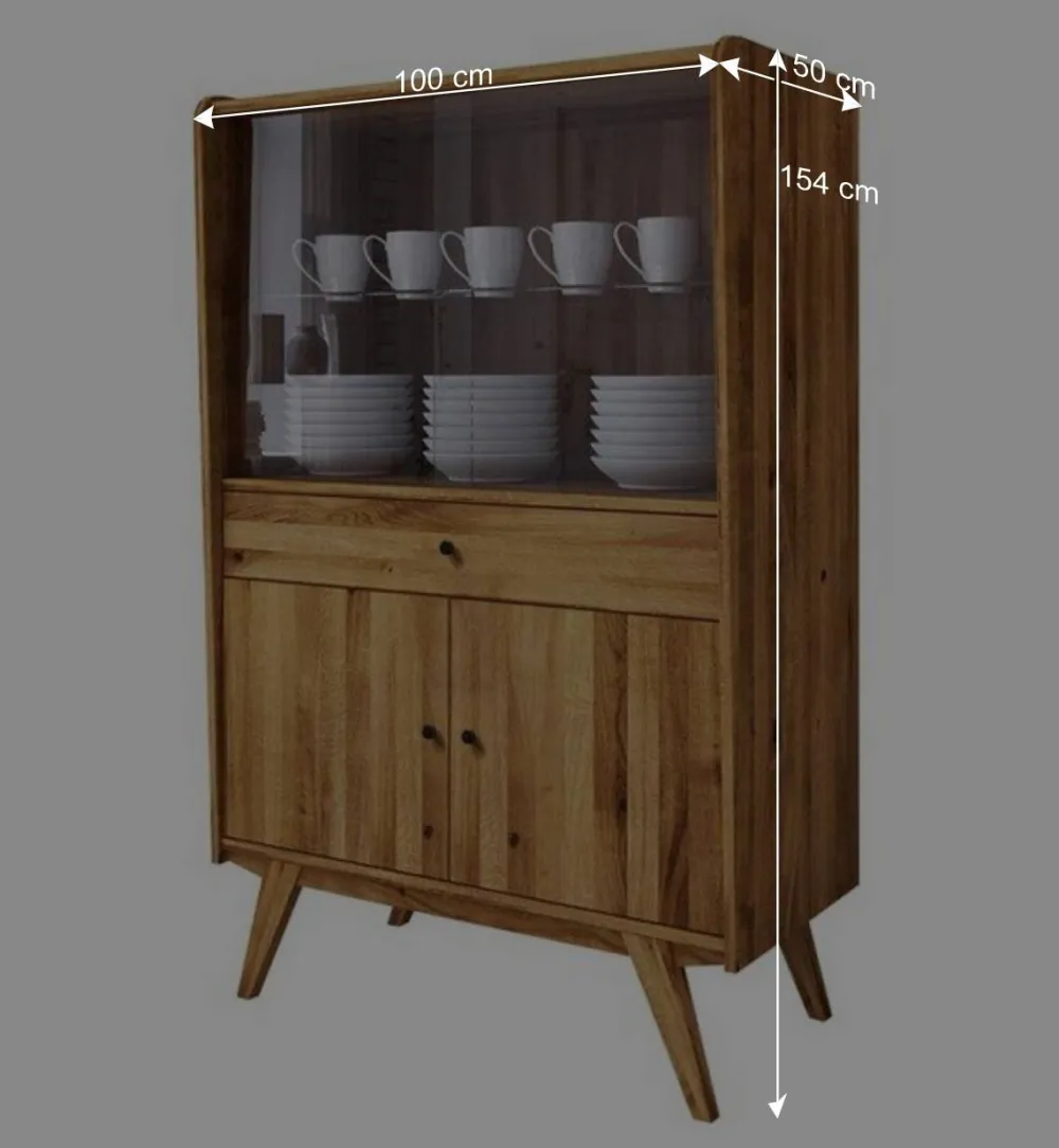 Wohnen Highboards|Schränke<100x154x50 Retro Vitrinenschrank aus Wildeiche - Hardus