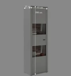 Wohnen Vitrinen<61x206x37 Schmale Vitrine mit Metallgriff - Varzino