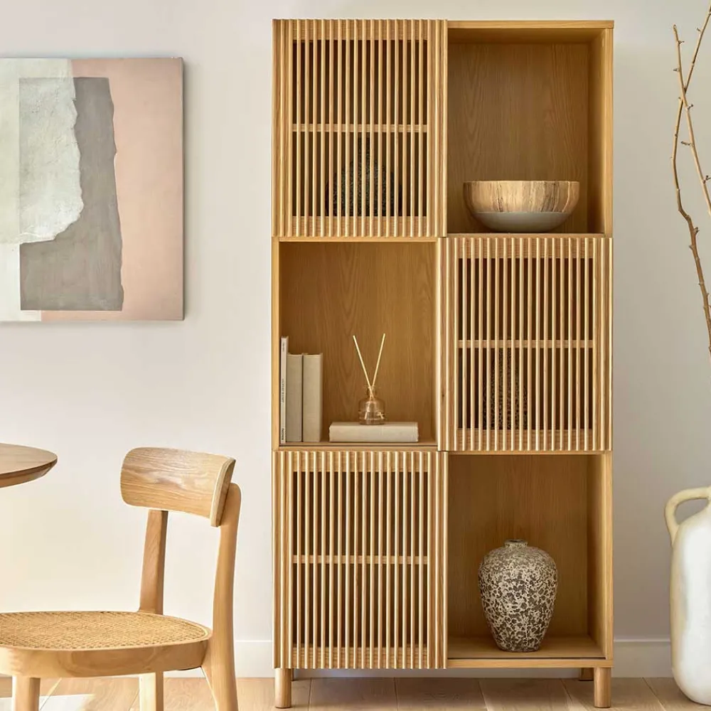 Wohnen Schränke<85x170x43 Schrank mit drei Lamellen Türen - Azuro