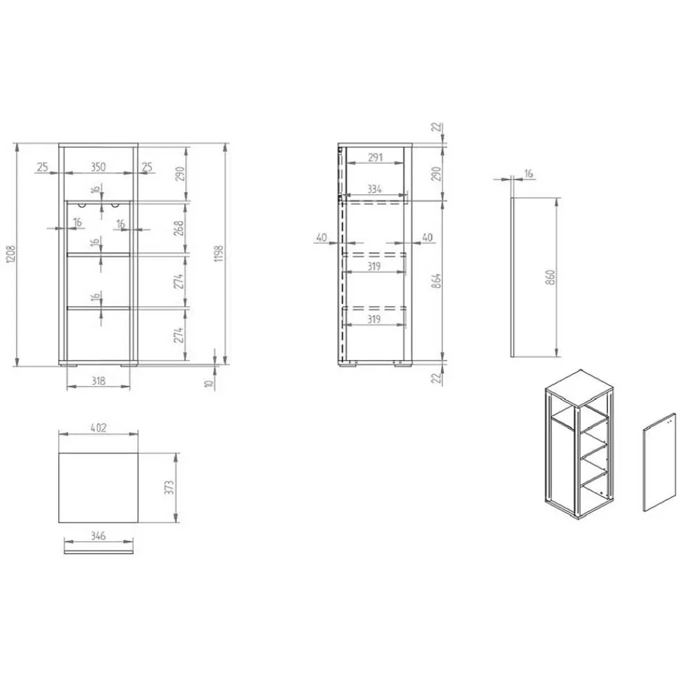 Wohnen Highboards<40x121x37 Schrank mit Fach und Tür - Ridona