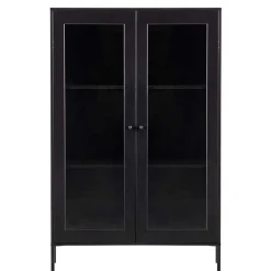 Wohnen Highboards|Vitrinen<100x155x40 Schwarze Vitrine mit Doppeltür - Neptunus