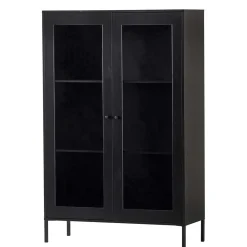 Wohnen Highboards|Vitrinen<100x155x40 Schwarze Vitrine mit Doppeltür - Neptunus